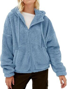 Tankaneo Womens Fuzzy Sherpa Fleece Jackets Zip Up Warm Sweatshirts Hoodies